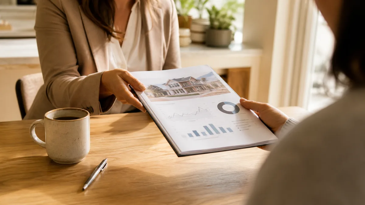 A property value report being reviewed in a warm consultation